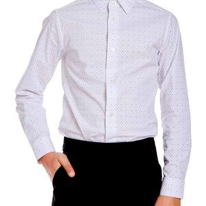 Calvin Klein Boy's Long Sleeve Patterned Dress Shirt, Button-down Style